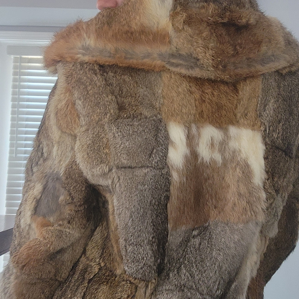 Patchwork 70s Rabbit Fur Zip Up Jacket - Picture 3 of 3